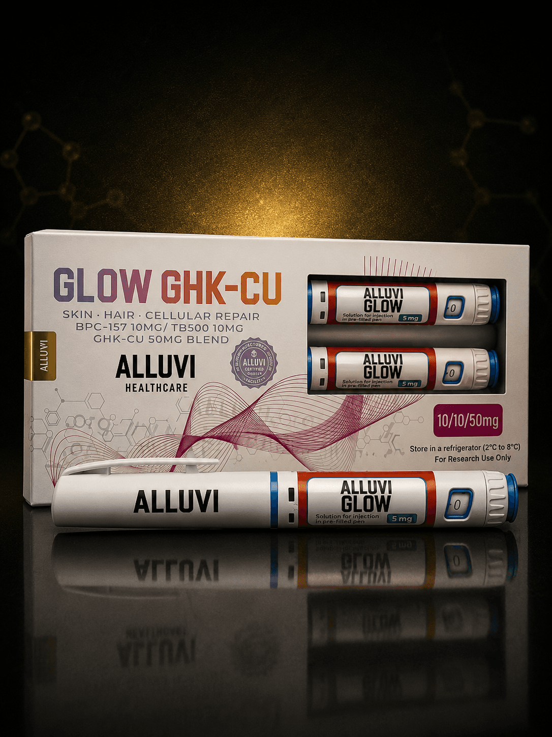 Alluvi® GLOW 70mg – Blend de Peptídeos | GHK-Cu + BPC-157 + TB-500 — foto 1